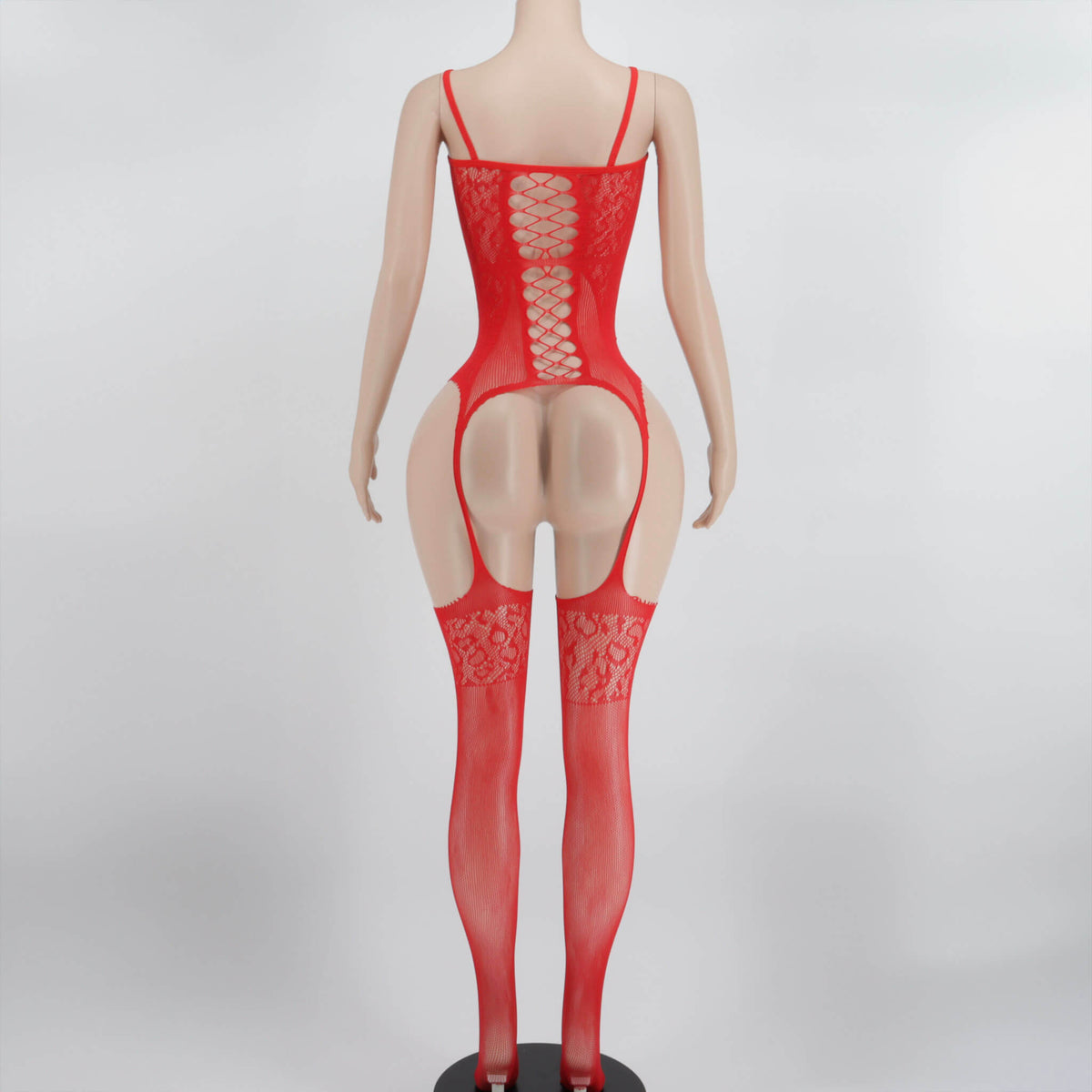 Seduction Lace-Up Crotchless Bodystocking - Sexy Lace Lingerie in White, Black, and Red