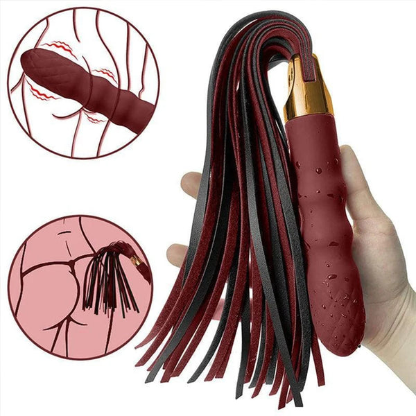 2-in-1 Leather Whip Vibrator – Sensual Impact Play & Deep Stimulation