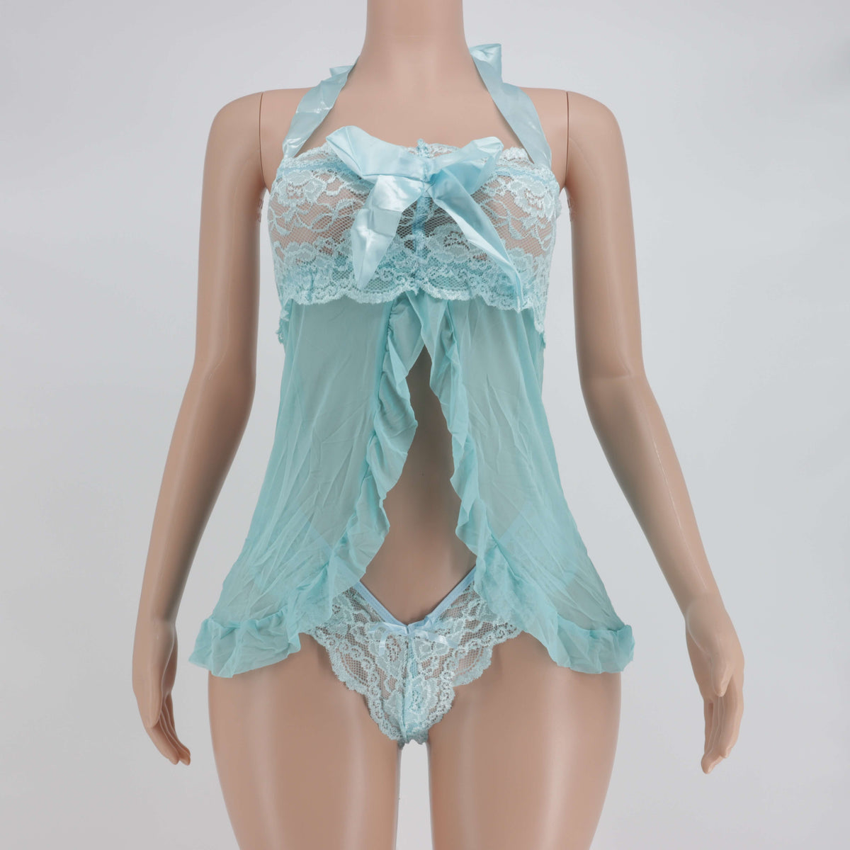 Seductive Lace Crotchless Lingerie Set - Sexy Nightwear in Black, White, Pink, Blue (S-XL)