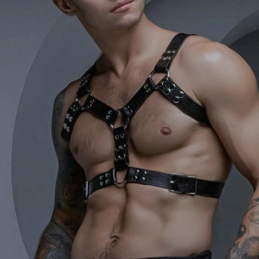 Men’s Faux Leather Harness - Adjustable BDSM Chest Harness