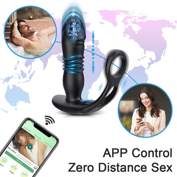 Prostate Massager Cock Ring + Thrusting Butt Plug