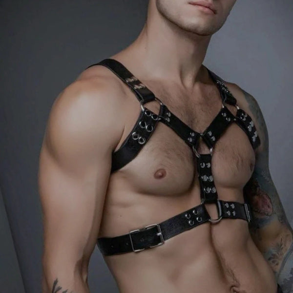 Men’s Faux Leather Harness - Adjustable BDSM Chest Harness