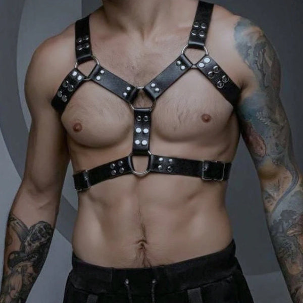 Men’s Faux Leather Harness - Adjustable BDSM Chest Harness